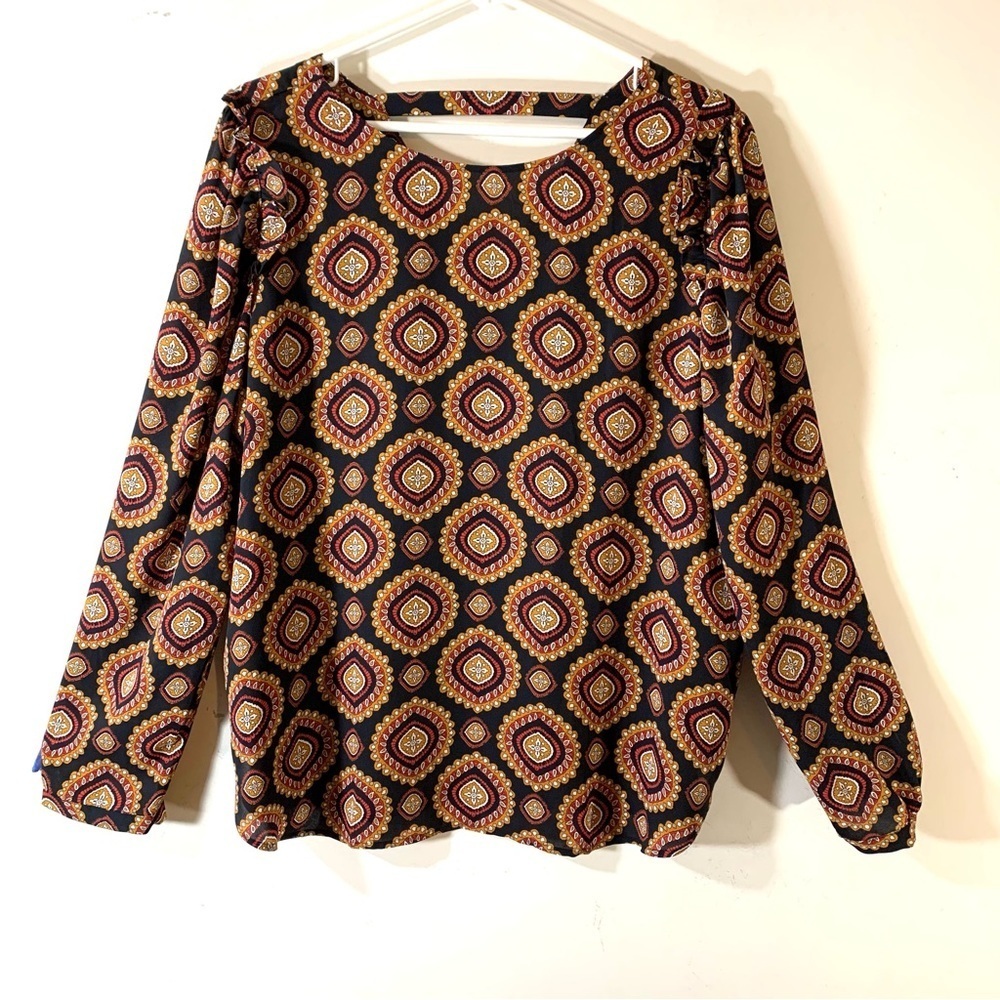 Loft Medallion Print Ruffle Shoulder Blouse 2/$35